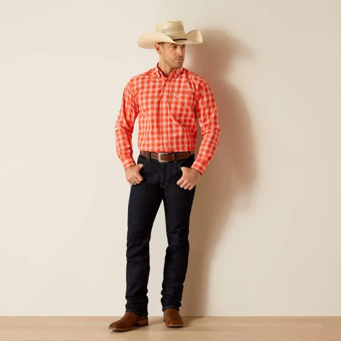 Men Button Down Shirts Ariat Pro Series Team Lewis Classic Fit Shirt Orange