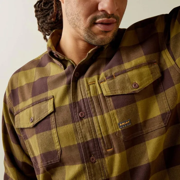 Men Button Down Shirts Ariat Rebar Flannel DuraStretch Work Shirt Avocado Men Button Down Shirts Ariat Rebar Flannel DuraStretch Work Shirt Avocado