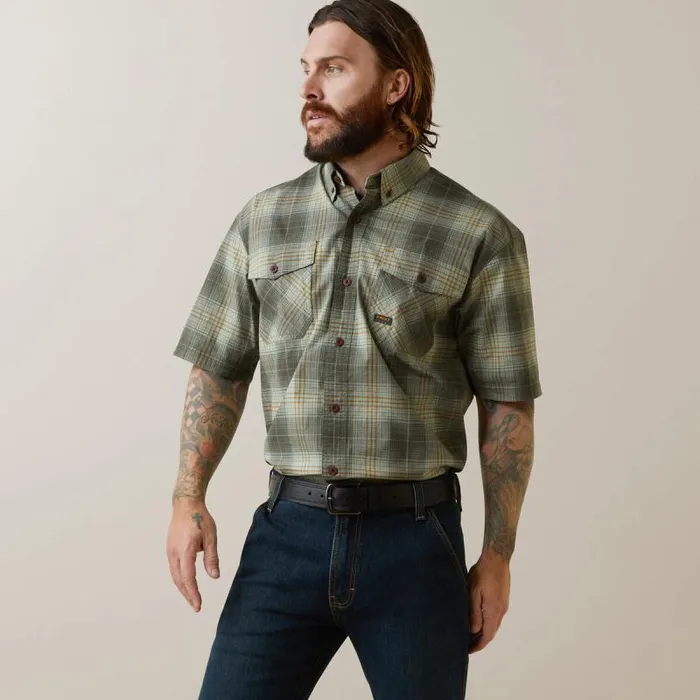Men Button Down Shirts Ariat Rebar Made Tough DuraStretch Work Shirt Silt Green Plaid Men Button Down Shirts Ariat Rebar Made Tough DuraStretch Work Shirt Silt Green Plaid