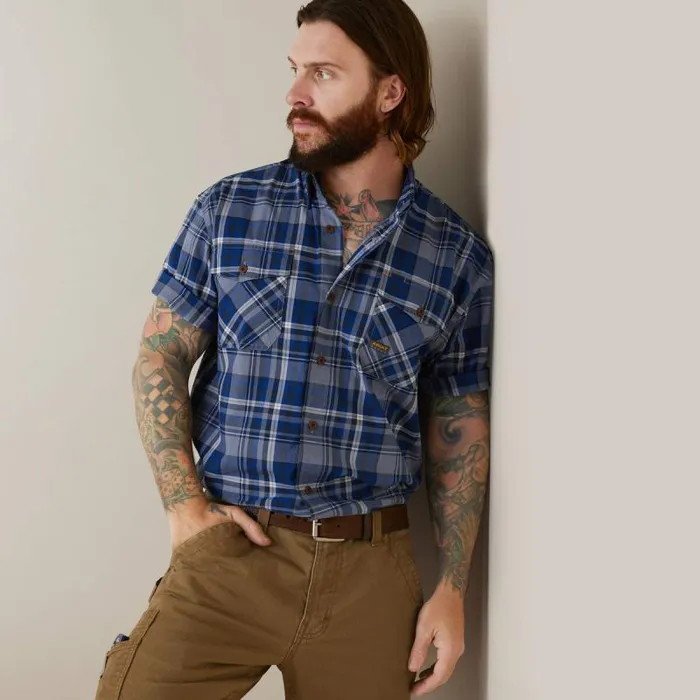 Men Button Down Shirts Ariat Rebar Made Tough DuraStretch Work Shirt Stonewash Plaid Men Button Down Shirts Ariat Rebar Made Tough DuraStretch Work Shirt Stonewash Plaid