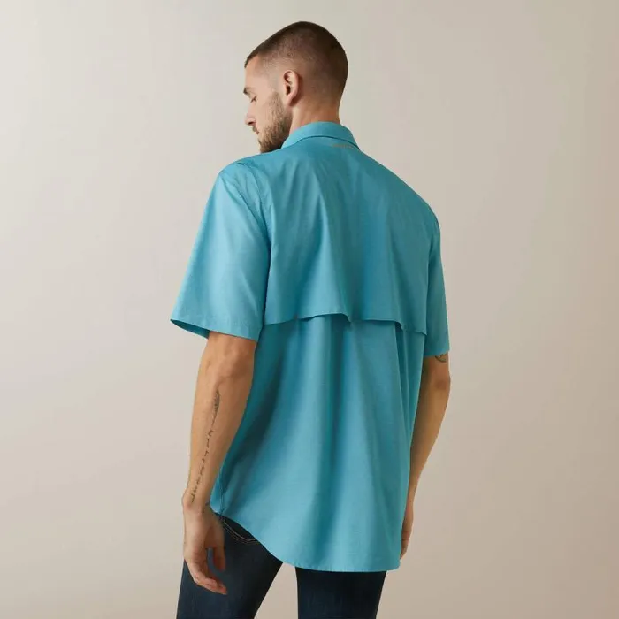 Men Button Down Shirts Ariat Rebar Made Tough VentTEK DuraStretch Work Shirt Caribbean Sea Heather