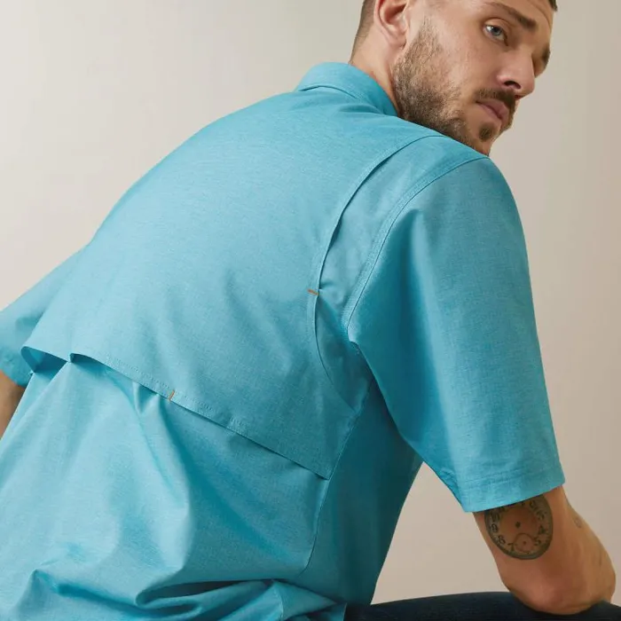 Men Button Down Shirts Ariat Rebar Made Tough VentTEK DuraStretch Work Shirt Caribbean Sea Heather