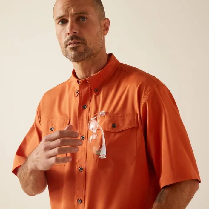 Men Button Down Shirts Ariat Rebar Made Tough VentTEK DuraStretch Work Shirt Orange Rust Heather Men Button Down Shirts Ariat Rebar Made Tough VentTEK DuraStretch Work Shirt Orange Rust Heather