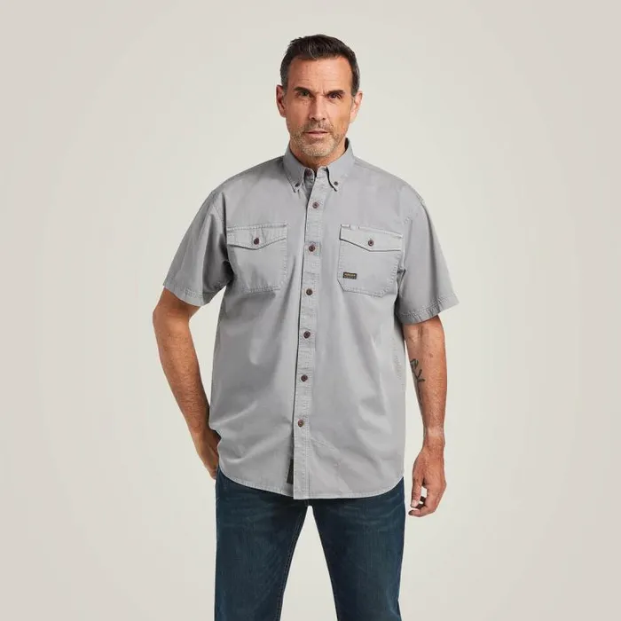 Men Button Down Shirts Ariat Rebar Washed Twill Work Shirt Silver Fox