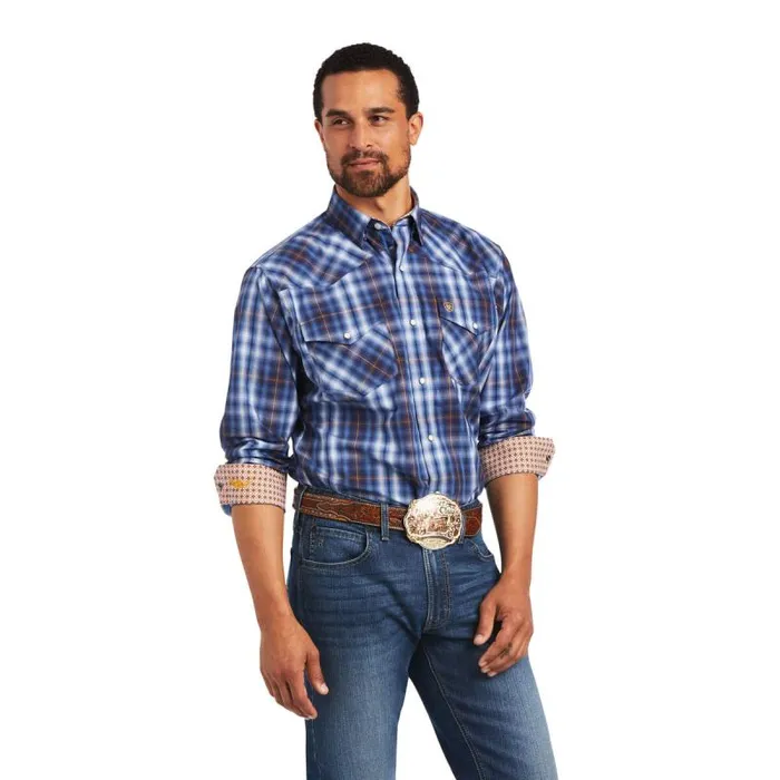 Men Button Down Shirts Ariat Relentless Inexorable Stretch Classic Fit Snap Shirt Blue Frond