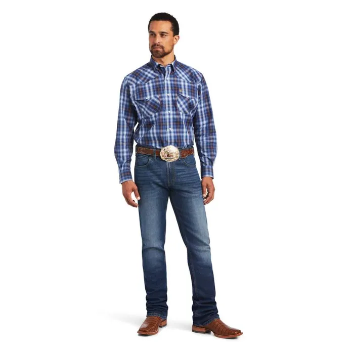 Men Button Down Shirts Ariat Relentless Inexorable Stretch Classic Fit Snap Shirt Blue Frond