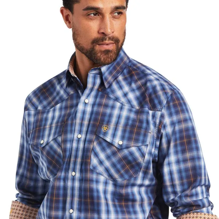 Men Button Down Shirts Ariat Relentless Inexorable Stretch Classic Fit Snap Shirt Blue Frond