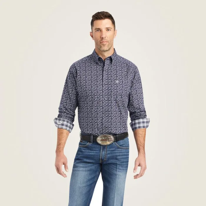 Men Button Down Shirts Ariat Relentless Trailblazer Stretch Classic Fit Shirt Midnight Sail