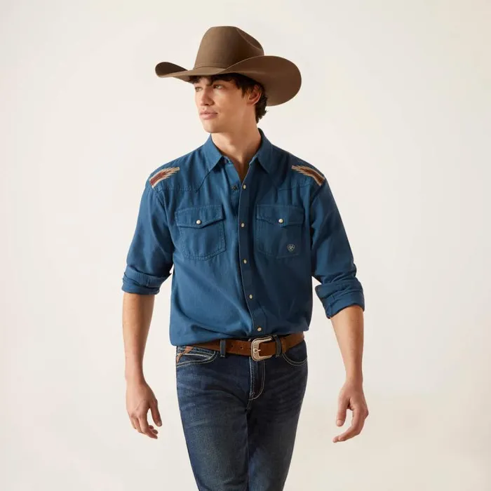 Men Button Down Shirts Ariat Retro Chimayo Retro Fit Shirt Sailor Blue