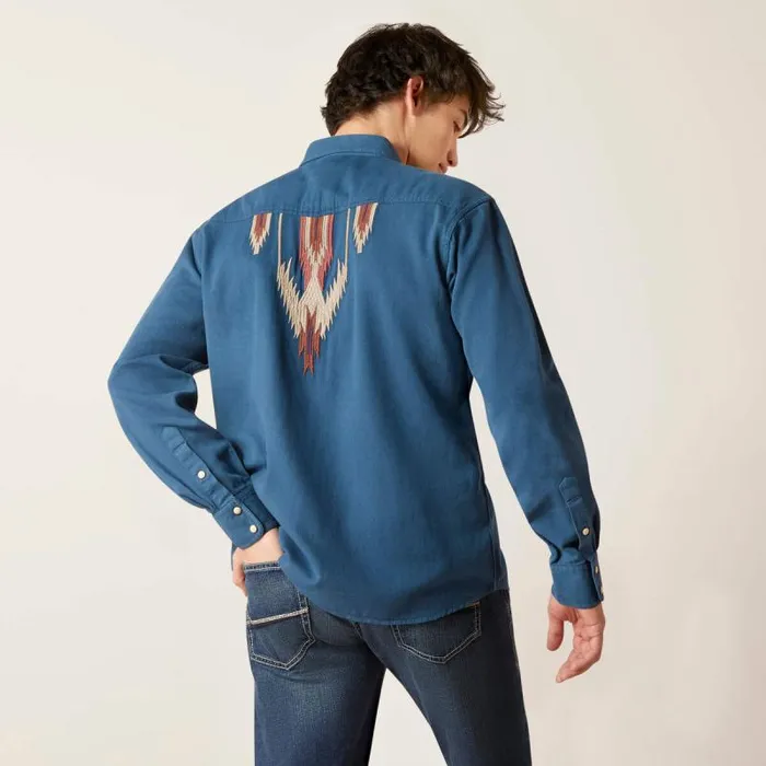 Men Button Down Shirts Ariat Retro Chimayo Retro Fit Shirt Sailor Blue