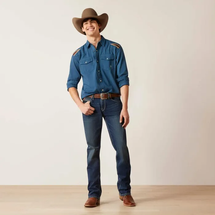 Men Button Down Shirts Ariat Retro Chimayo Retro Fit Shirt Sailor Blue