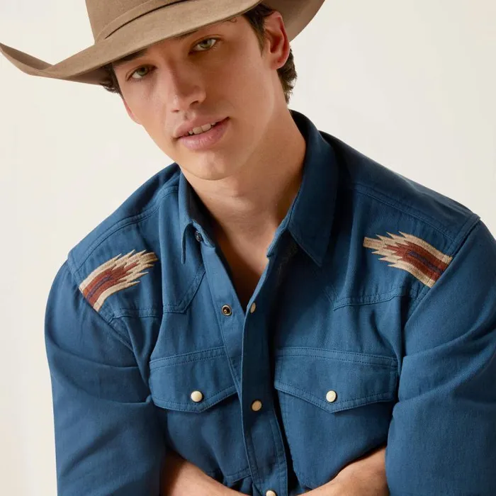 Men Button Down Shirts Ariat Retro Chimayo Retro Fit Shirt Sailor Blue