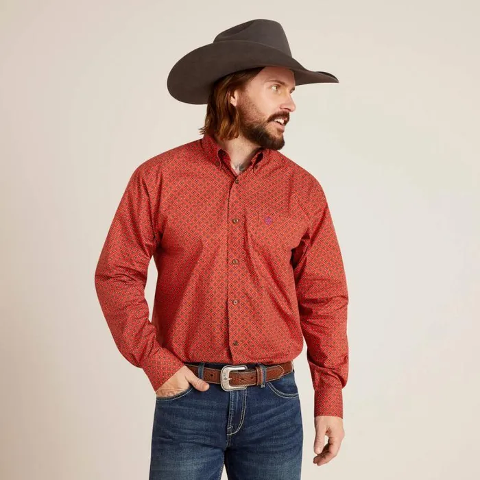 Men Button Down Shirts Ariat Samson Classic Fit Shirt Terra Rouge