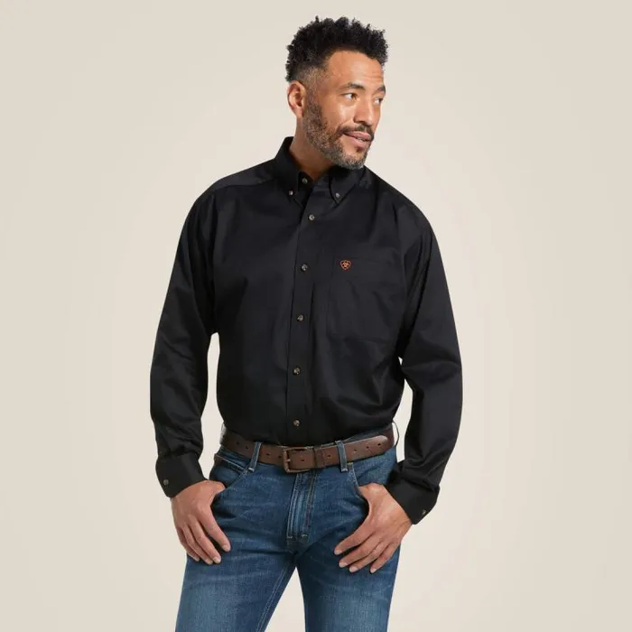 Men Button Down Shirts Ariat Solid Twill Classic Fit Shirt Black