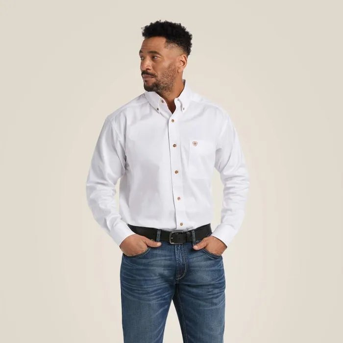 Men Button Down Shirts Ariat Solid Twill Classic Fit Shirt White