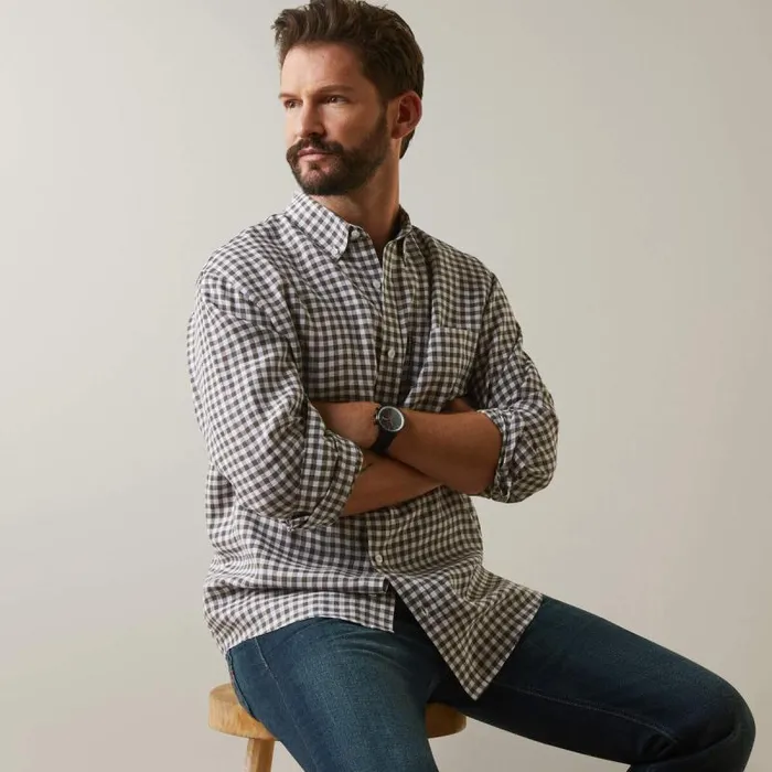 Men Button Down Shirts Ariat Sonoma Shirt Banyan Bark Check