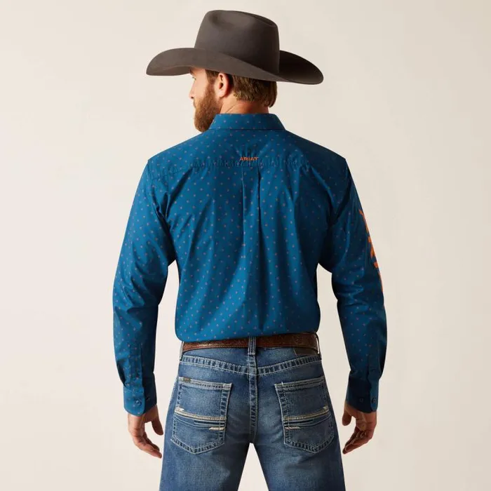 Men Button Down Shirts Ariat Team Clarence Fitted Shirt True Blue