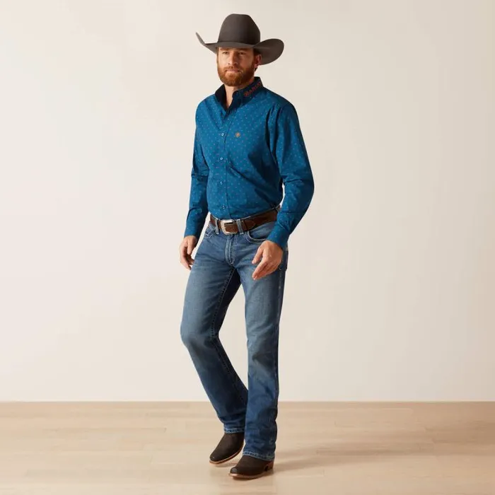 Men Button Down Shirts Ariat Team Clarence Fitted Shirt True Blue