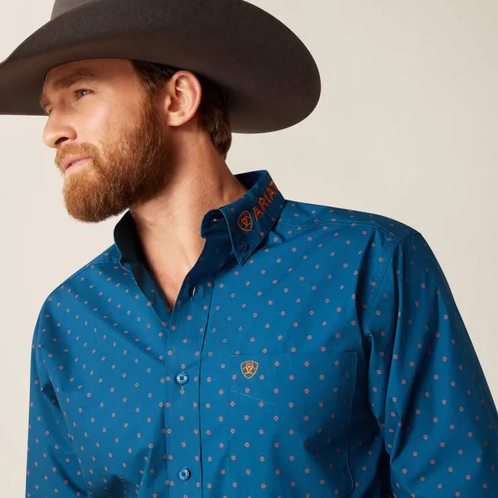 Men Button Down Shirts Ariat Team Clarence Fitted Shirt True Blue