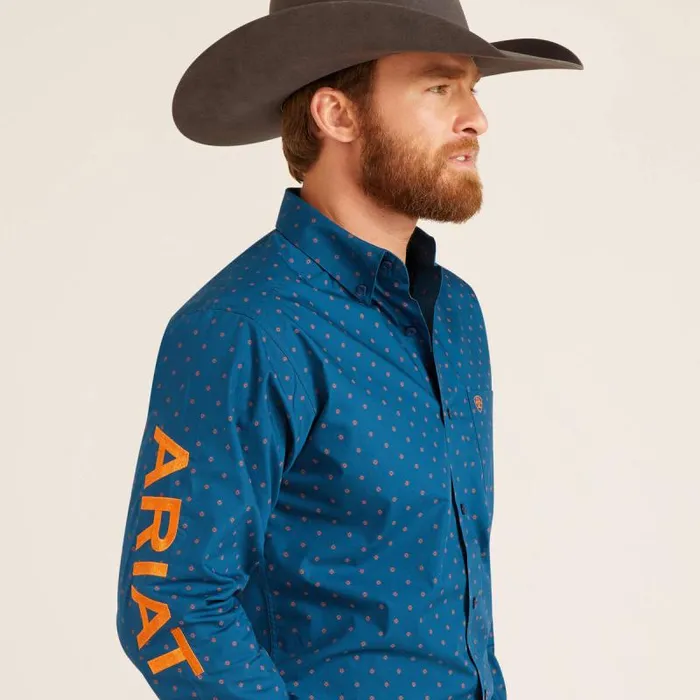 Men Button Down Shirts Ariat Team Clarence Fitted Shirt True Blue