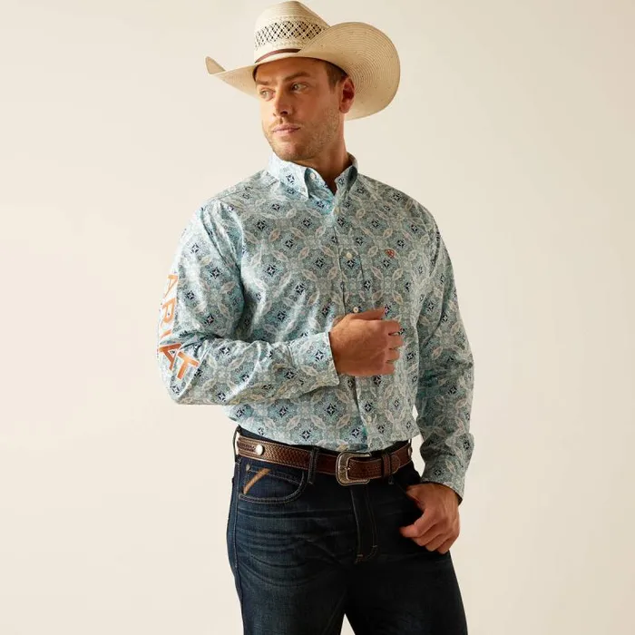 Men Button Down Shirts Ariat Team Emmett Classic Fit Shirt White