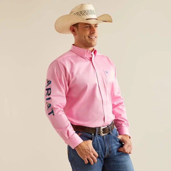 Men Button Down Shirts Ariat Team Logo Twill Classic Fit Shirt Pinkdirectoire Blue
