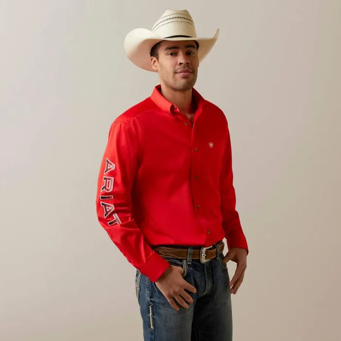 Men Button Down Shirts Ariat Team Logo Twill Classic Fit Shirt Poppy Red