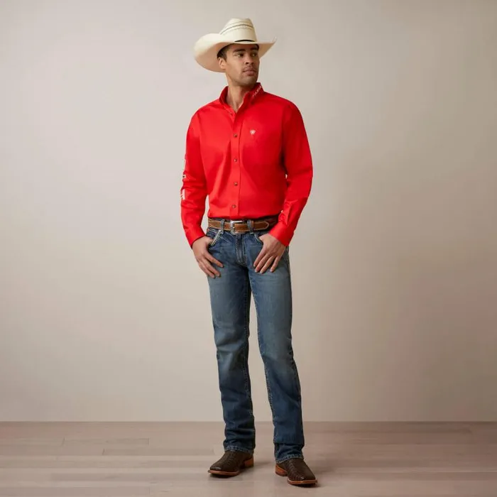 Men Button Down Shirts Ariat Team Logo Twill Classic Fit Shirt Poppy Red