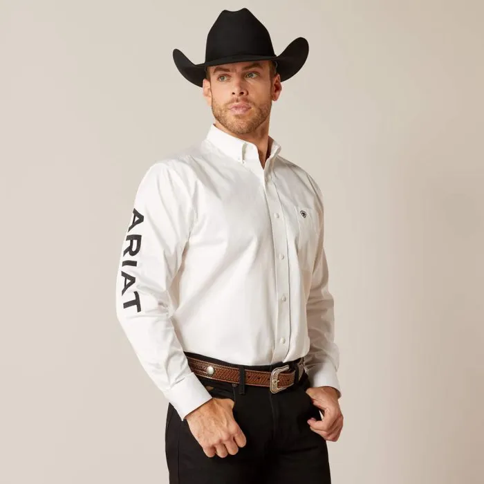Men Button Down Shirts Ariat Team Logo Twill Classic Fit Shirt Whiteblack