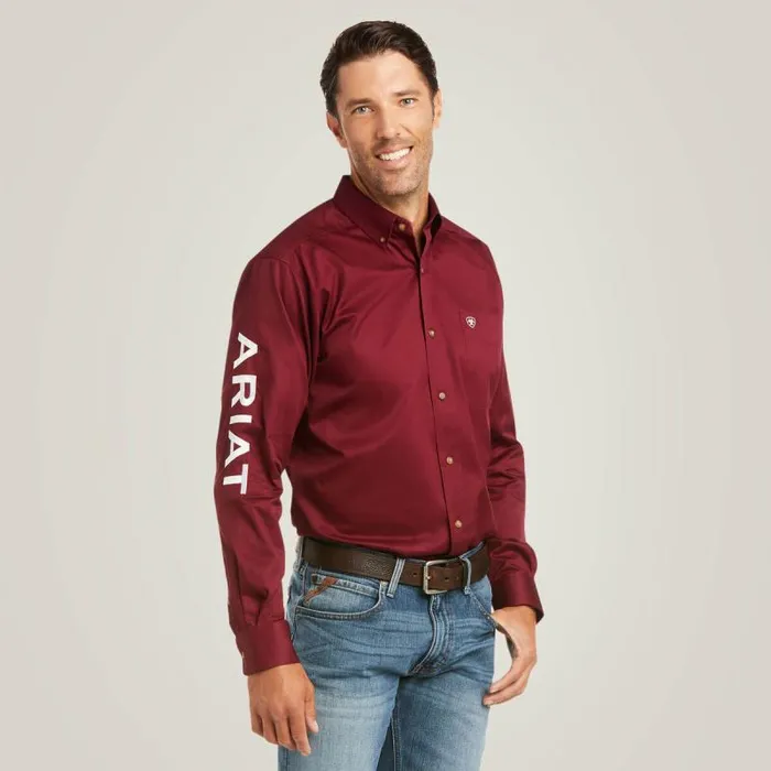 Men Button Down Shirts Ariat Team Logo Twill Fitted Shirt Burgundywhite