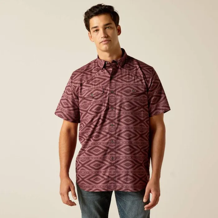 Men Button Down Shirts Ariat VentTEK Western Fitted Shirt Dark Redwood