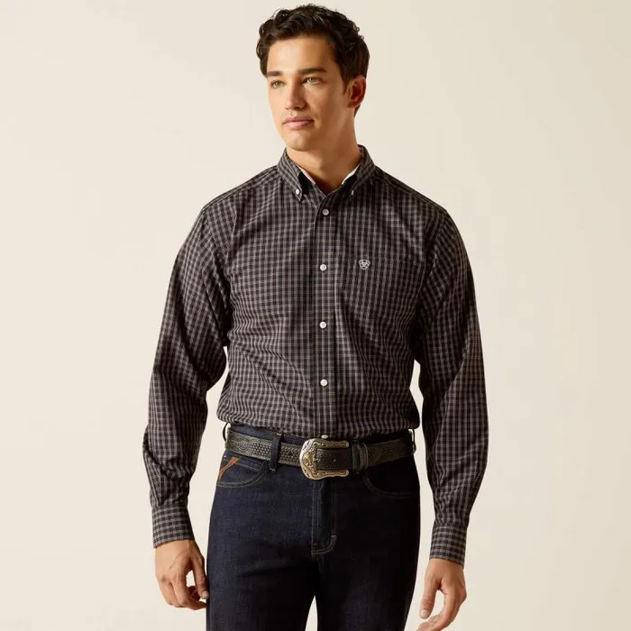 Men Button Down Shirts Ariat Wrinkle Free Brooklyn Fitted Shirt Black