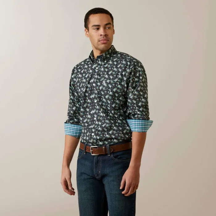 Men Button Down Shirts Ariat Wrinkle Free Camdyn Fitted Shirt Navy