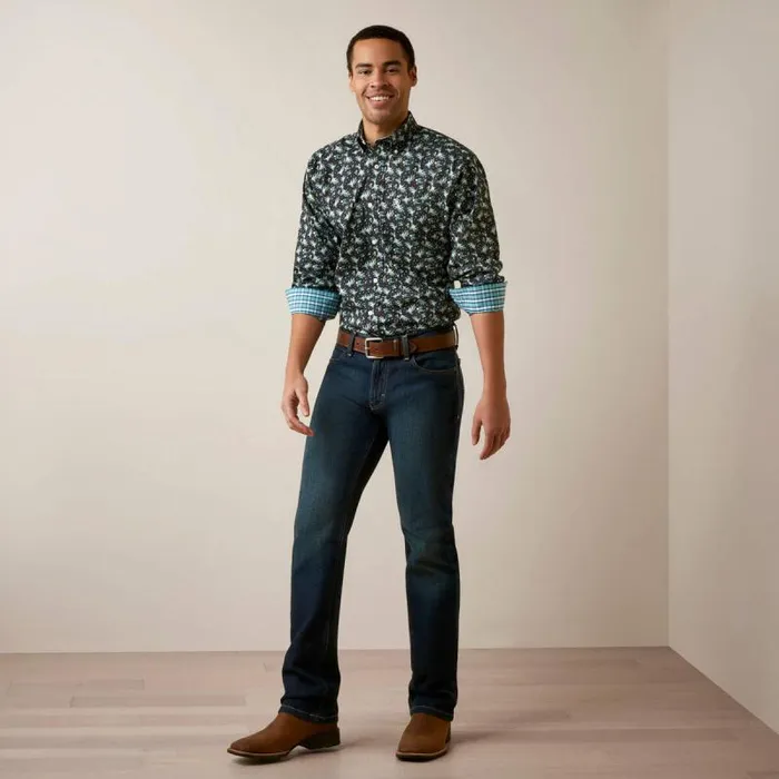 Men Button Down Shirts Ariat Wrinkle Free Camdyn Fitted Shirt Navy Men Button Down Shirts Ariat Wrinkle Free Camdyn Fitted Shirt Navy