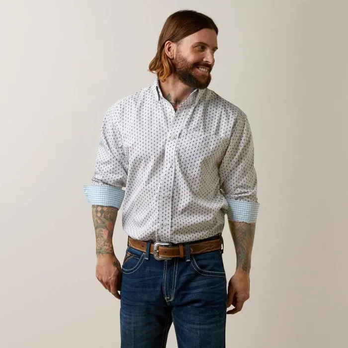 Men Button Down Shirts Ariat Wrinkle Free Coleman Classic Fit Shirt Grey