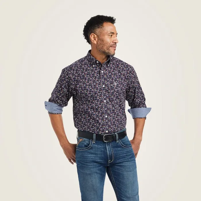 Men Button Down Shirts Ariat Wrinkle Free Elliott Fitted Shirt Black