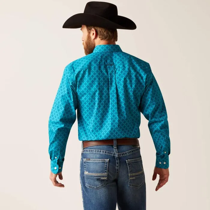Men Button Down Shirts Ariat Wrinkle Free Gael Fitted Shirt Enamel Blue