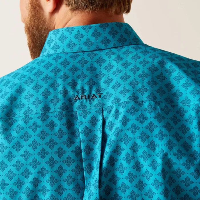 Men Button Down Shirts Ariat Wrinkle Free Gael Fitted Shirt Enamel Blue