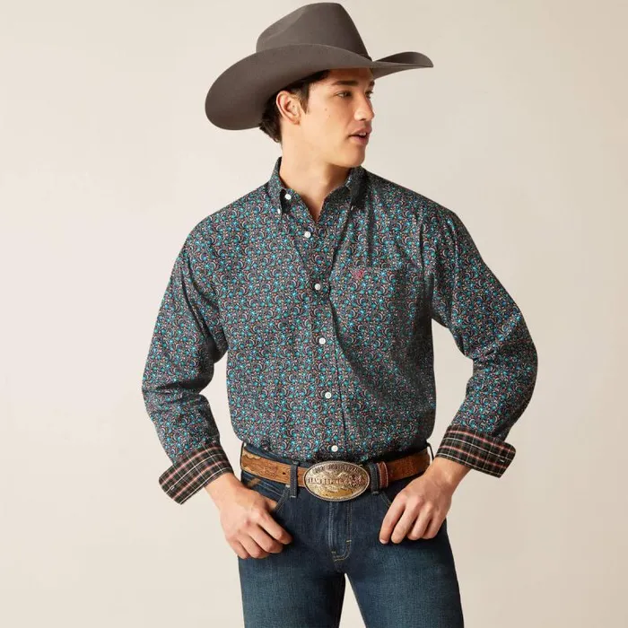 Men Button Down Shirts Ariat Wrinkle Free Gryffin Classic Fit Shirt Black