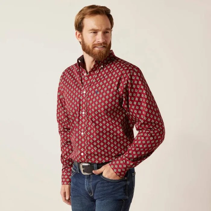 Men Button Down Shirts Ariat Wrinkle Free Kyler Fitted Shirt Biking Red