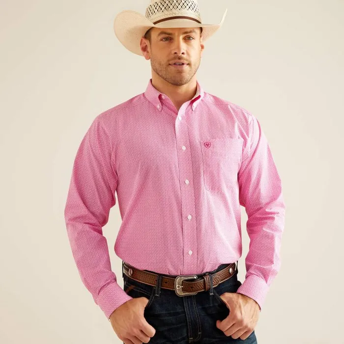 Men Button Down Shirts Ariat Wrinkle Free Oden Classic Fit Shirt Rose Violet