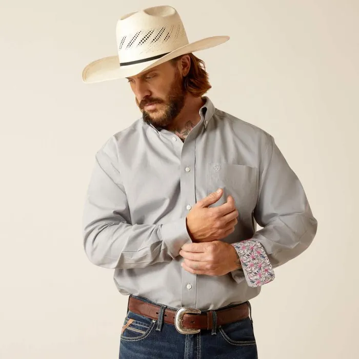 Men Button Down Shirts Ariat Wrinkle Free Solid Pinpoint Oxford Classic Fit Shirt Harbor Mist