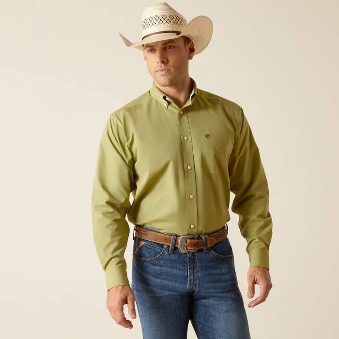 Men Button Down Shirts Ariat Wrinkle Free Solid Pinpoint Oxford Classic Fit Shirt Sycamore