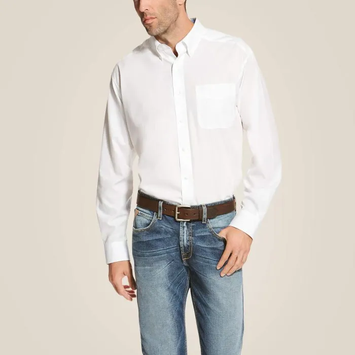 Men Button Down Shirts Ariat Wrinkle Free Solid Shirt White
