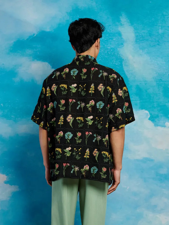 Men Cameron Embroidery Boxy Shirt Black Sister Jane Shirts