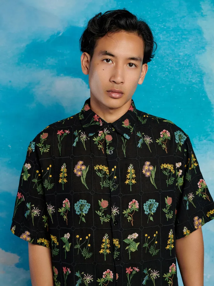 Men Cameron Embroidery Boxy Shirt Black Sister Jane Shirts