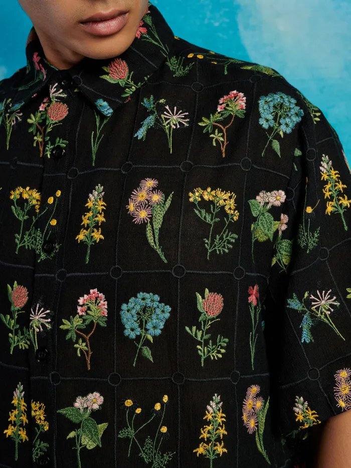 Men Cameron Embroidery Boxy Shirt Black Sister Jane Shirts