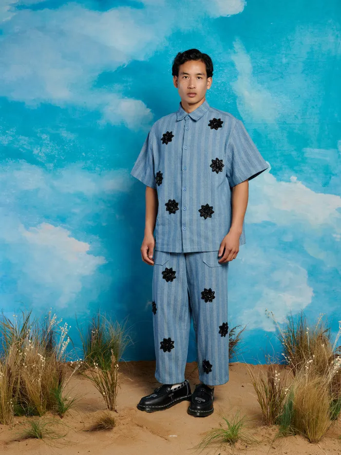 Men Cameron Stripe Applique Shirt Gray Blue Sister Jane Shirts