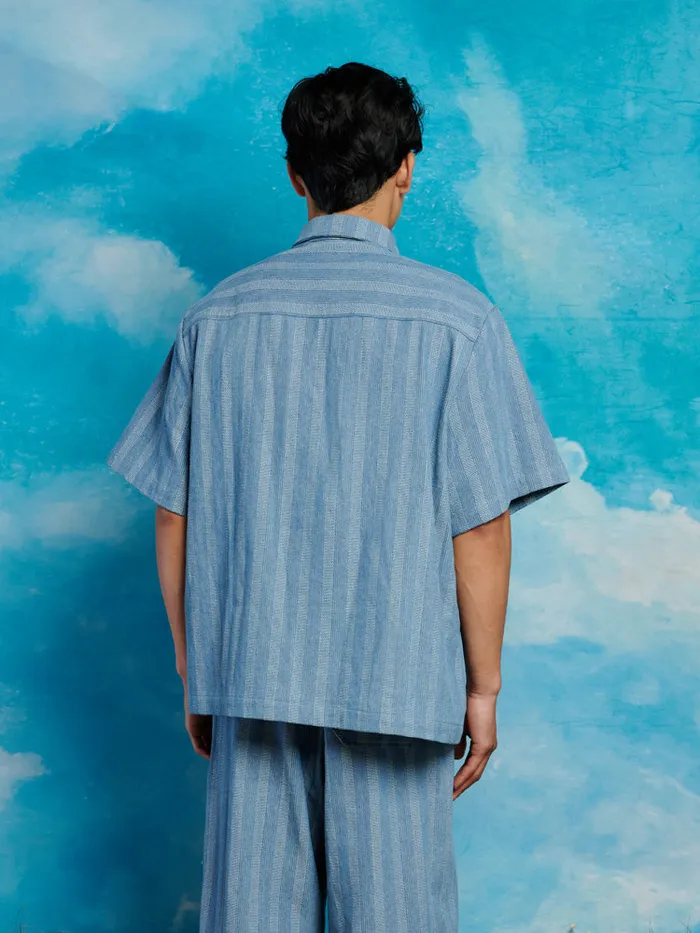 Men Cameron Stripe Applique Shirt Gray Blue Sister Jane Shirts