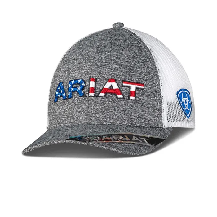Men Hats and Caps Ariat Flag Logo Mesh Snap Back Cap Grey